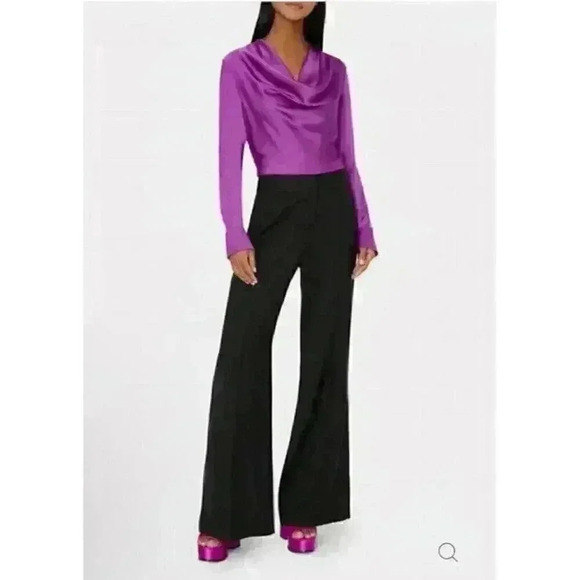 MILLY Nancy Asymmetrical Top Satin Cowl Neck Purple Blouse Top Size Small - Picture 3 of 13